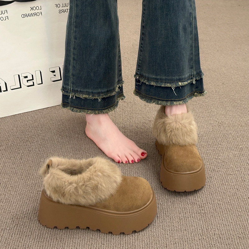 小个子增高厚底雪地靴女2025冬季新款毛绒保暖短靴加厚毛毛面包鞋主图