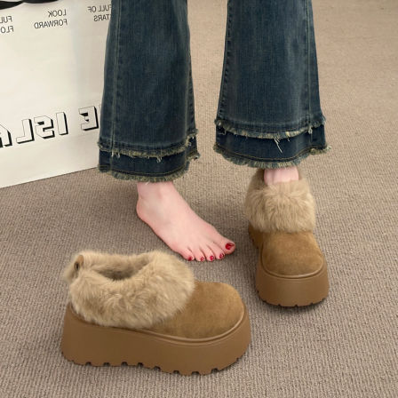 小个子增高厚底雪地靴女2025冬季新款毛绒保暖短靴加厚毛毛面包鞋