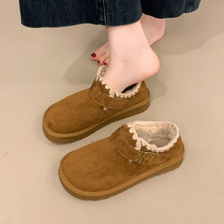 平底加绒勃肯鞋女冬季2025新款懒人孕妇加厚保暖棉鞋一脚蹬雪地靴