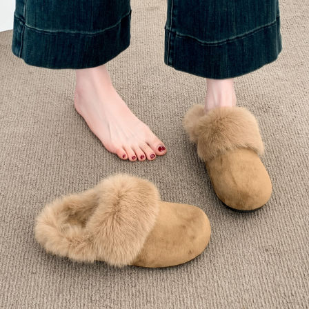 毛毛勃肯鞋女2025新款冬季外穿加绒加厚保暖一脚蹬懒人包头半拖鞋