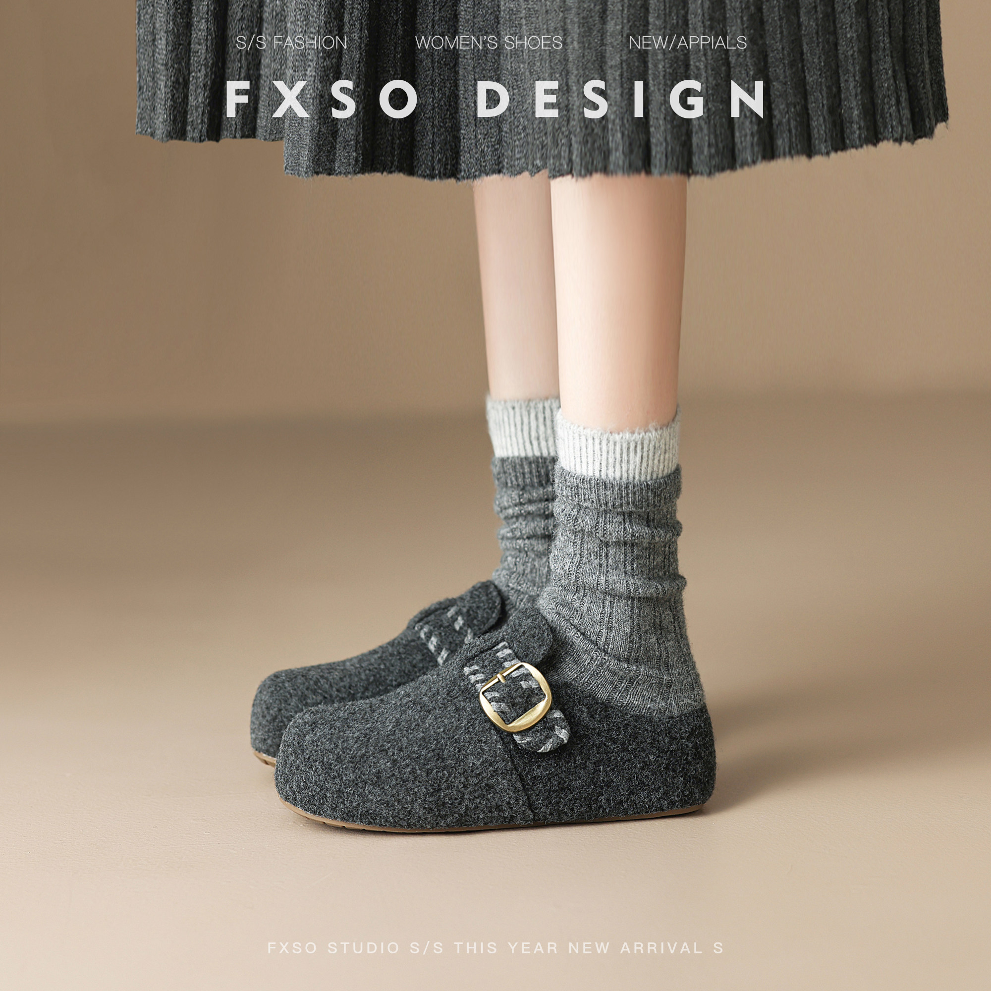 【方巷大叔】2026春季新款勃肯鞋保暖外穿一脚蹬复古风半拖棉拖女主图