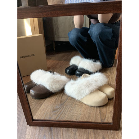 葡萄妈studiolee 增高4.5cm~芒果头懒人一脚蹬毛毛勃肯半拖鞋女