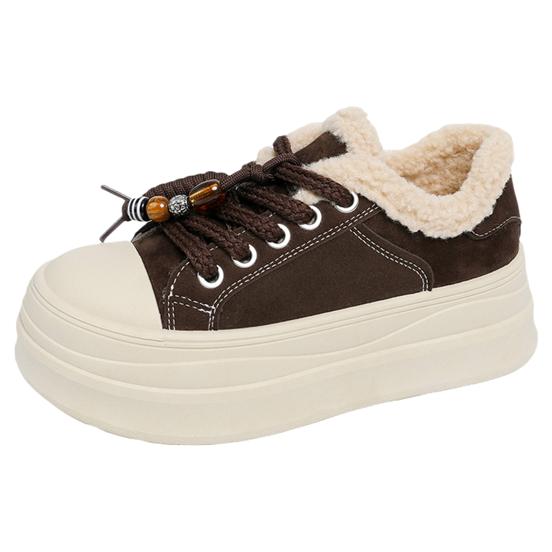 加绒女鞋2025新款冬季复古串珠运动鞋厚底保暖二棉鞋休闲松糕板鞋主图