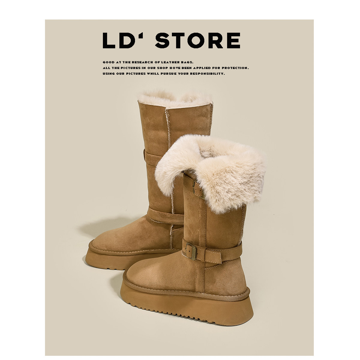 厚底灰色雪地靴长筒2025新款冬季内增高中筒加绒保暖东北高筒棉鞋主图