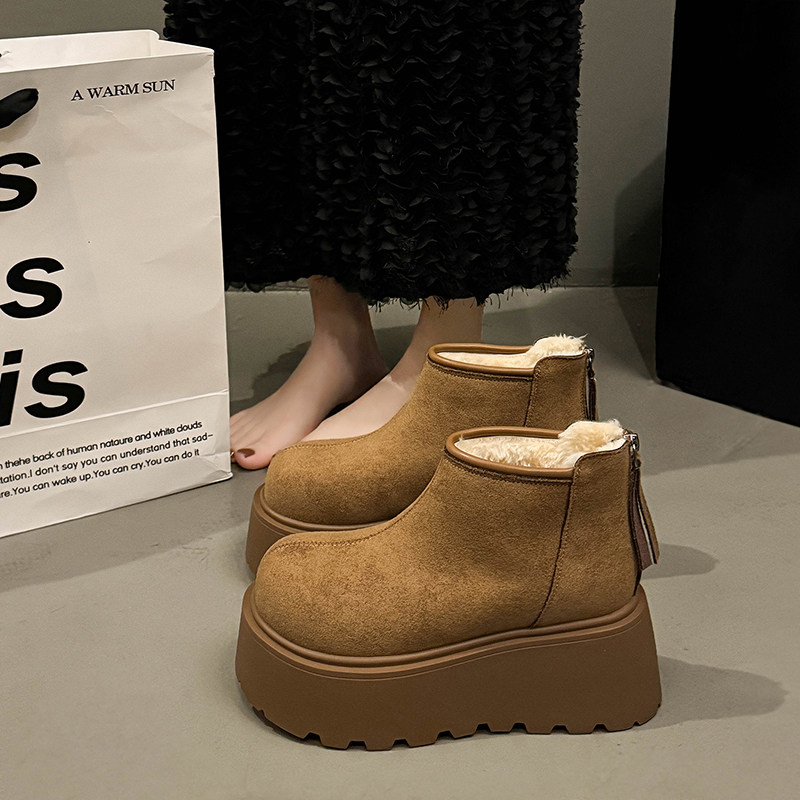 厚底加绒雪地靴女款2025冬季新款保暖加厚勃肯短靴防寒外穿棉鞋女主图