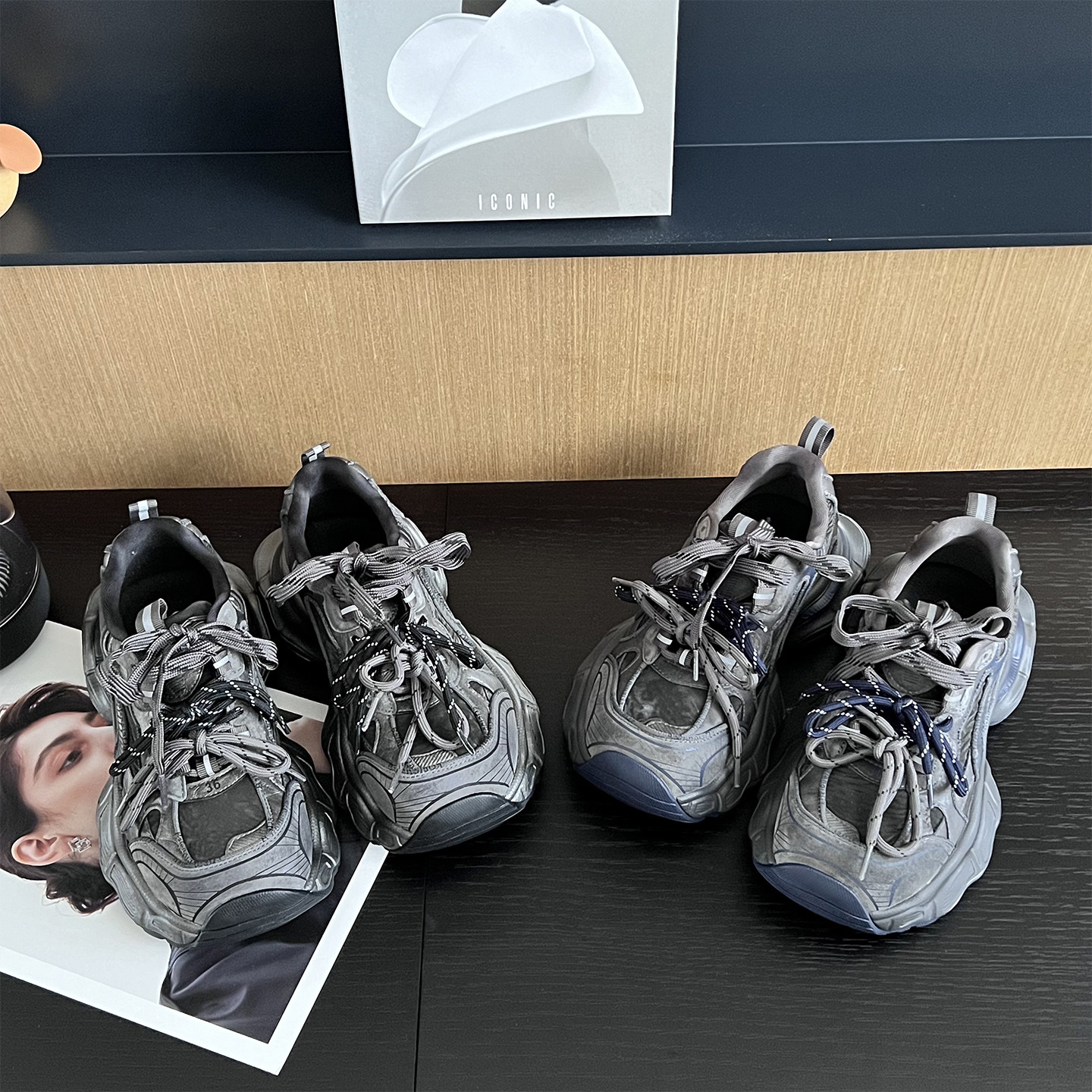 牛皮版~厚底增高老爹鞋百搭小个子复古运动鞋圆头系带休闲跑步鞋主图