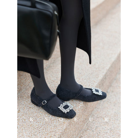 K姐 【年会女主钻扣暖绒单鞋】保暖减龄气质玛丽珍单鞋