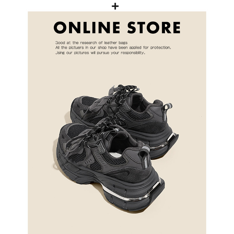 增高厚底老爹鞋女2025新款百搭爆款双鞋带运动鞋小个子灰色休闲鞋主图