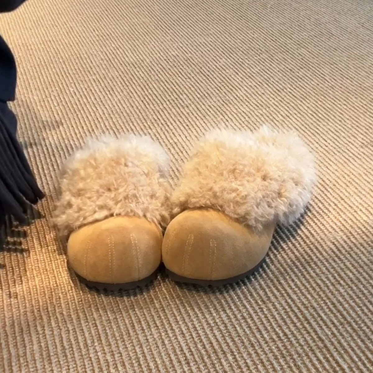 羊皮版~温柔一脚蹬磨砂皮懒人勃肯鞋女小众内增高羊羔毛保暖棉鞋主图