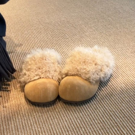 羊皮版~温柔一脚蹬磨砂皮懒人勃肯鞋女小众内增高羊羔毛保暖棉鞋