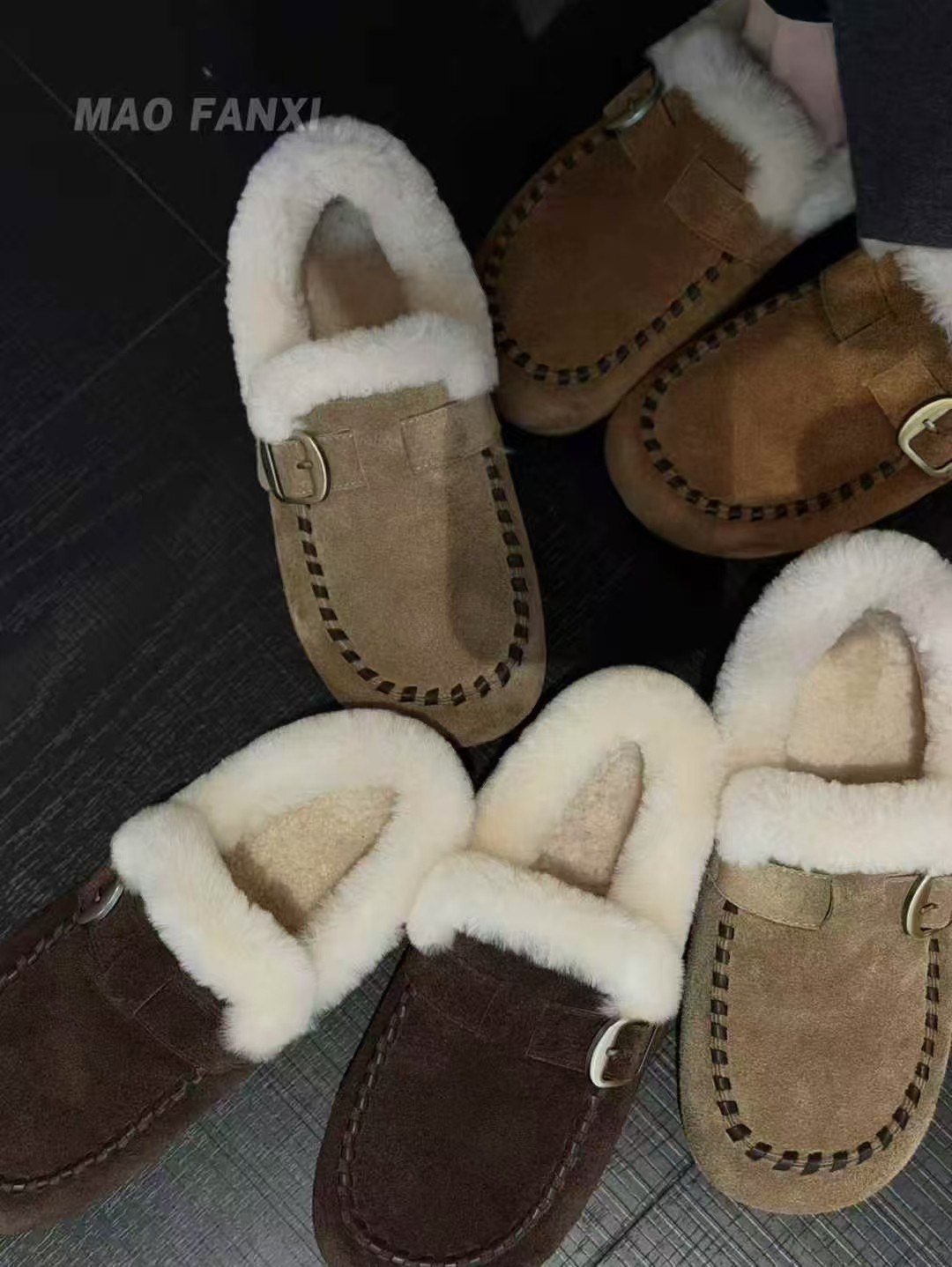 MFX 真皮真毛圆头平底舒适时尚百搭休闲保暖加棉勃肯鞋889-112主图