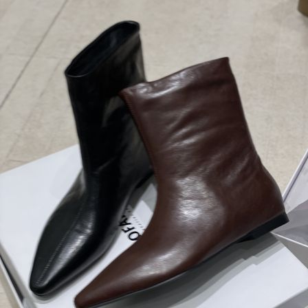 MFX 油腊牛皮女鞋2025冬季尖头套筒时尚百搭休闲短筒骑行靴9-301