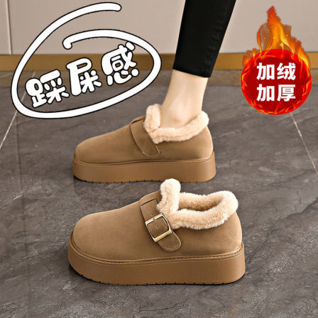 厚底加绒勃肯鞋女2025新款冬季百搭保暖防滑雪地靴孕妇一脚蹬棉鞋