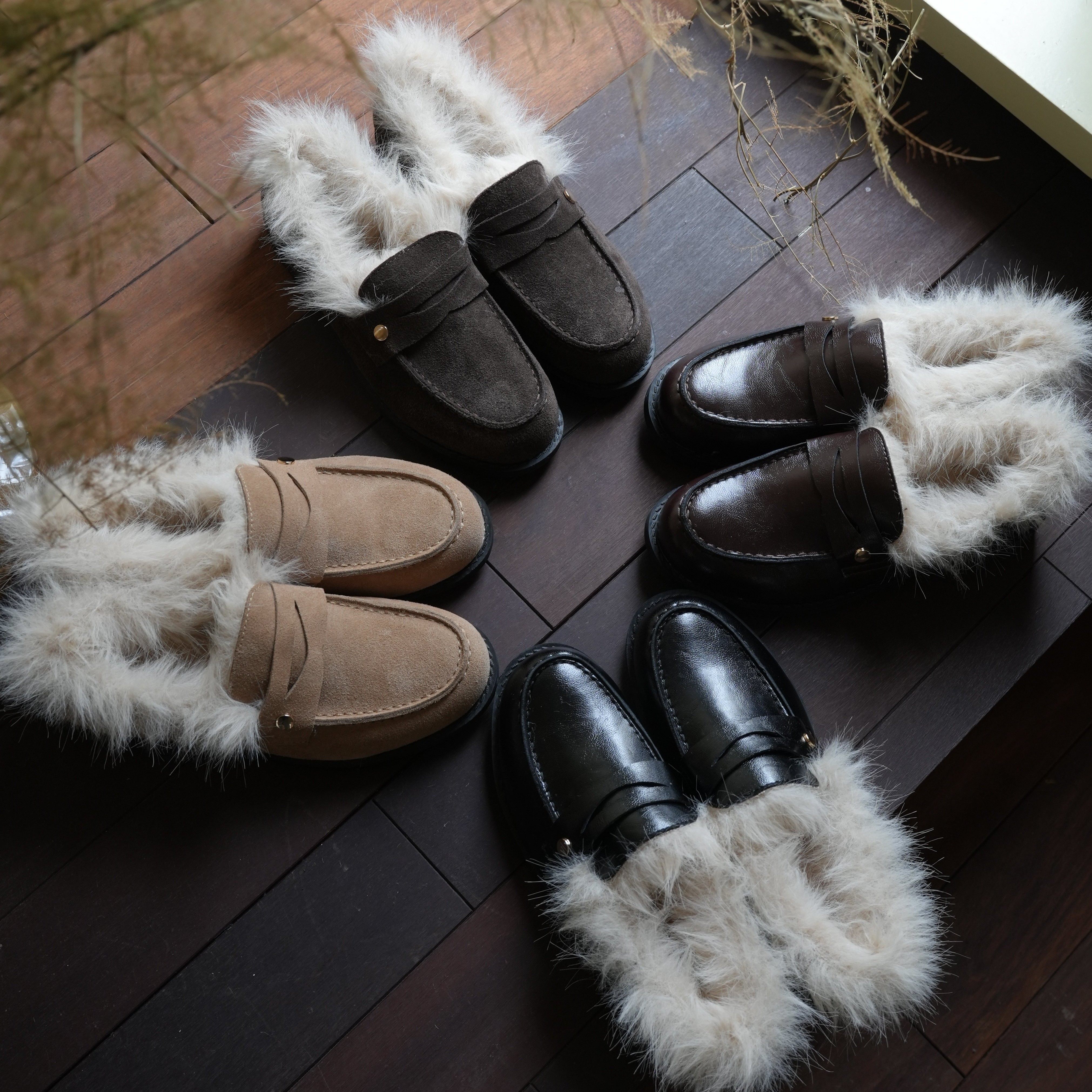 暮四 秋冬千金感复古乐福鞋通勤加绒简约日常百搭小皮鞋毛毛单鞋主图