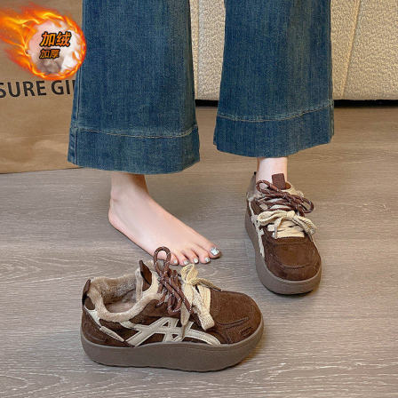 踩屎感加绒加厚德训鞋女2025冬季复古厚底休闲鞋百搭学生运动棉鞋