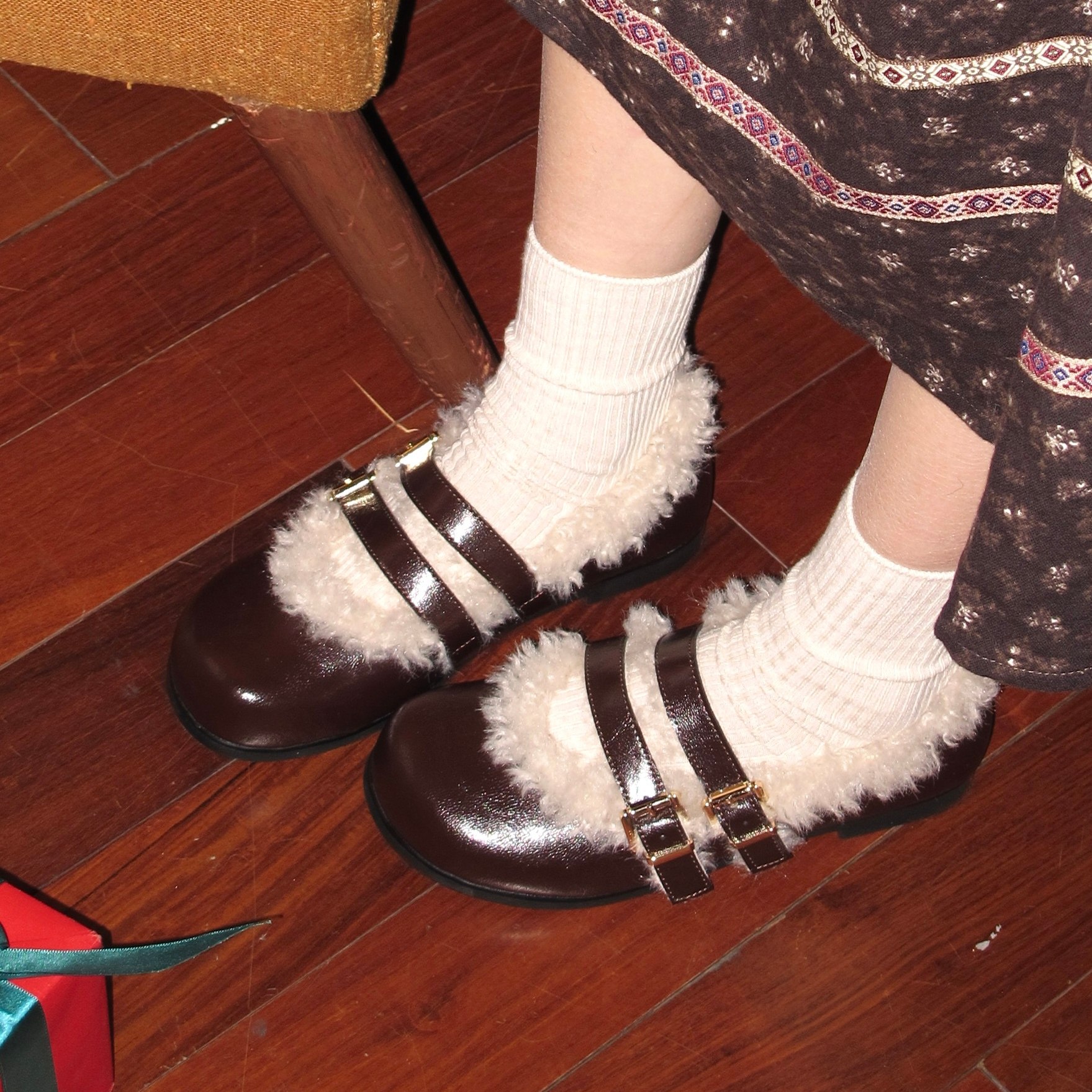 暮四 秋冬新品羊羔毛圆头玛丽珍单鞋加绒毛毛棉鞋日系百搭小皮鞋主图