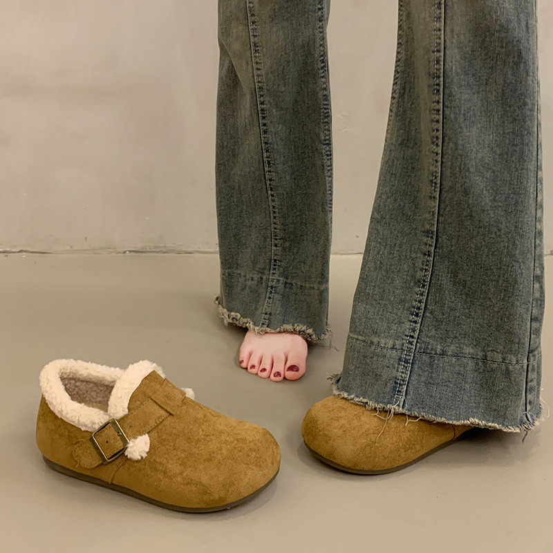 勃肯鞋女2025冬季新款外穿保暖加绒加厚懒人一脚蹬厚底乐福鞋女款主图