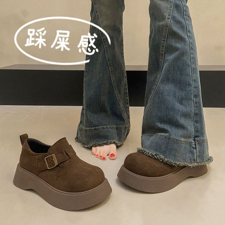 踩屎感厚底勃肯鞋女士2025冬季新款百搭乐福鞋一脚蹬松糕休闲单鞋