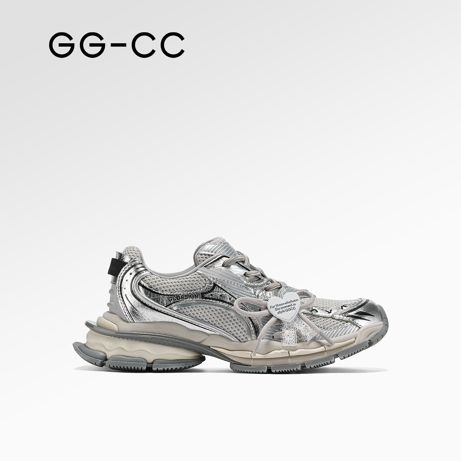 【林允同款】GGCC幸运捕手2026年春季新款银色厚底老爹鞋女休闲鞋主图