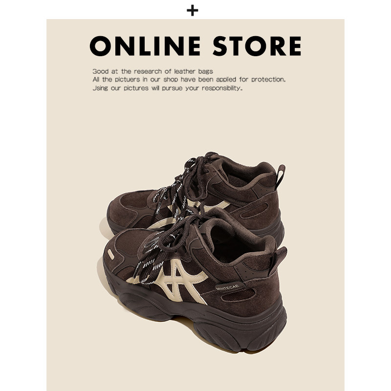 真皮！复古棕色德训鞋女2025年新款百搭户外休闲鞋厚底阿甘运动鞋主图