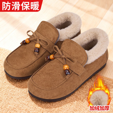 豆豆鞋女冬季加绒新款一脚蹬勃肯鞋中老年妈妈防滑保暖外穿毛毛鞋