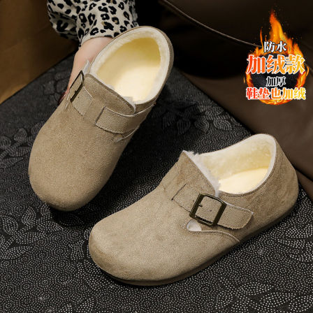 加绒勃肯鞋女鞋冬2025新款一脚蹬复古全包豆豆棉鞋保暖加厚孕妇鞋