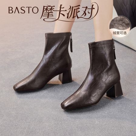 【商场同款】百思图2025冬季新款时装靴时尚潮流方头女短靴F5011DD5