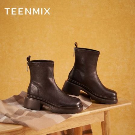 【百丽集团天美意】暖系流光25冬新厚底百搭时装靴短靴女靴BL691DD5