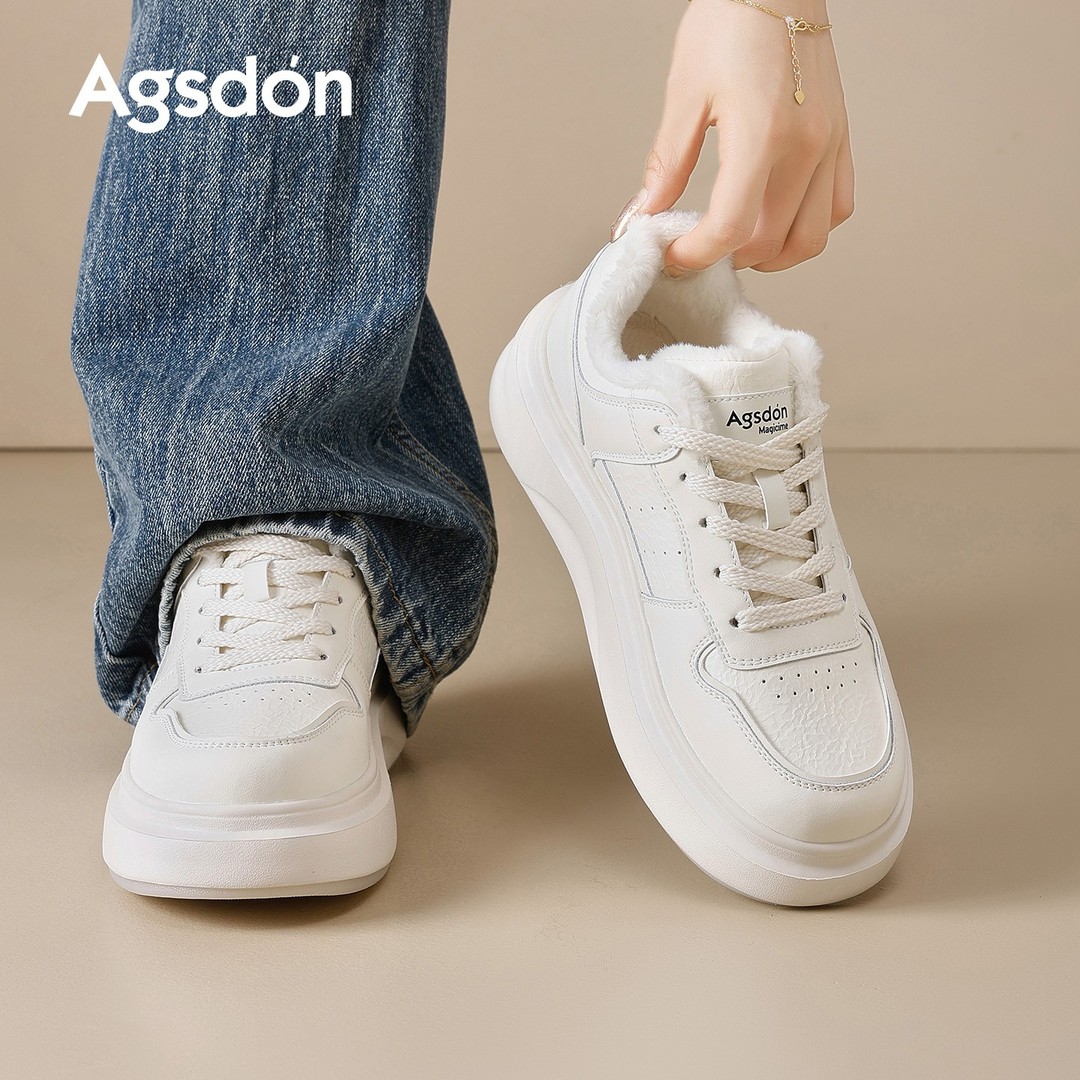 【奥古狮登】男女同款小白鞋5cm增高加绒时尚板鞋P151154+R151154AA主图