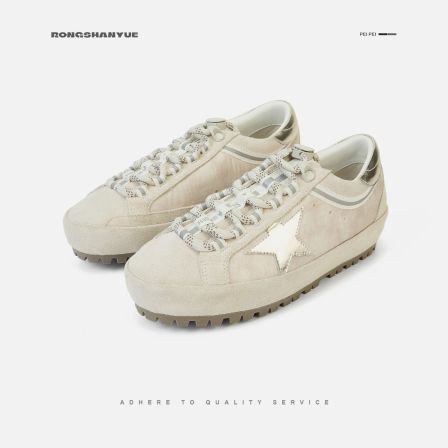 Rongshanyue星星小白鞋运动休闲鞋女系带厚底德训鞋脏脏鞋B1550