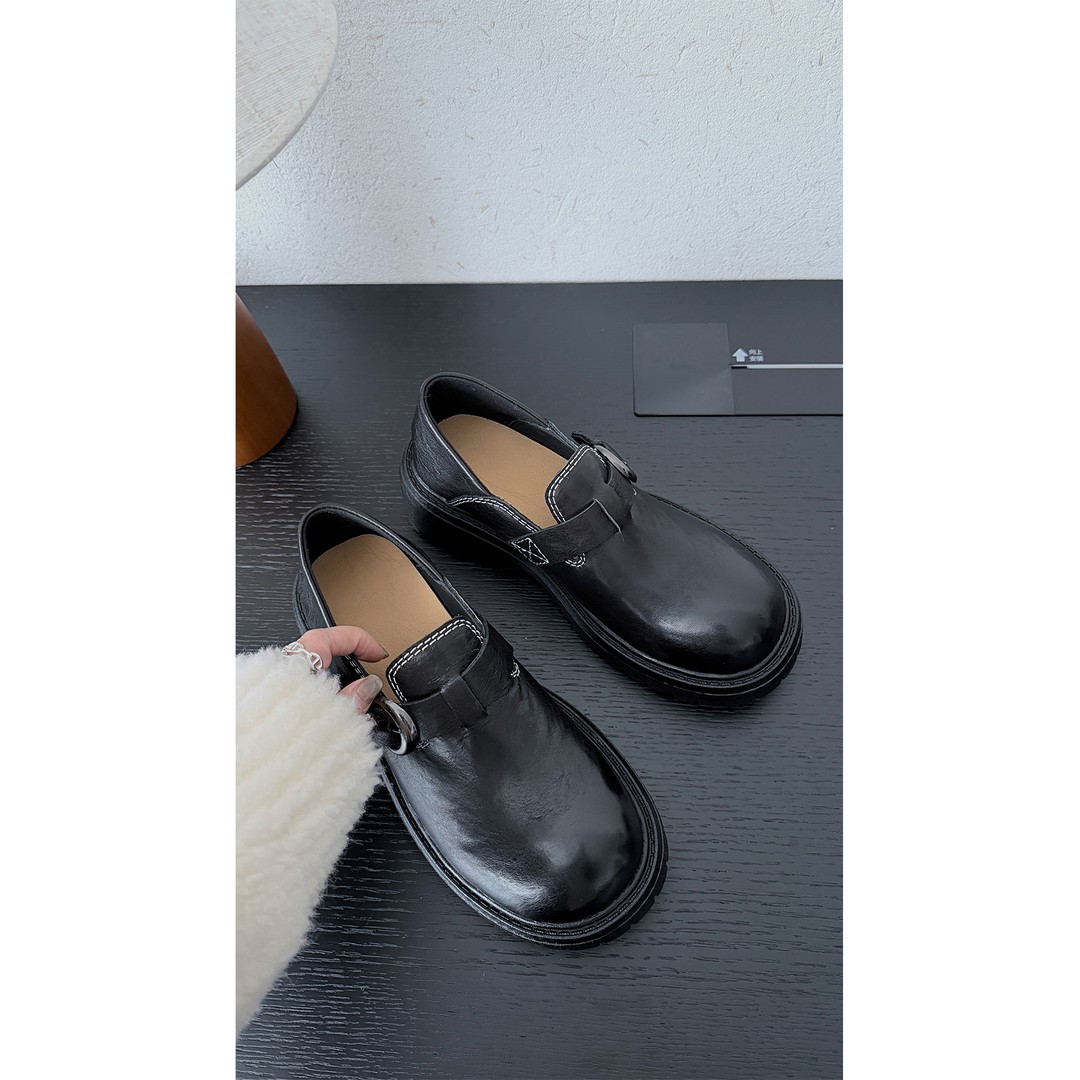 苏安家“贝果鞋”begal增高5cm厚底鞋水洗牛皮脚感一绝小皮鞋中跟鞋主图