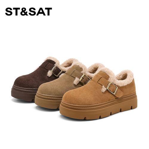 【臻选博肯】星期六加绒一脚蹬小个子勃肯鞋2026冬新款复古简约棉鞋主图