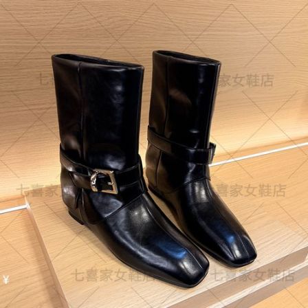 内增高短靴2025年秋冬新款百搭低跟中跟时尚英伦风方头靴女HZ696