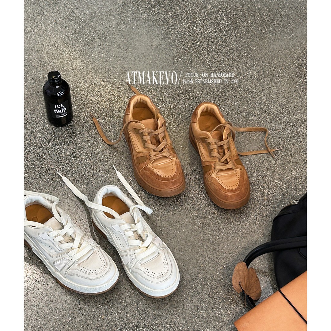 吕小布 | 极简老钱风小白鞋  御寒真皮休闲运动时尚面包板鞋0719主图