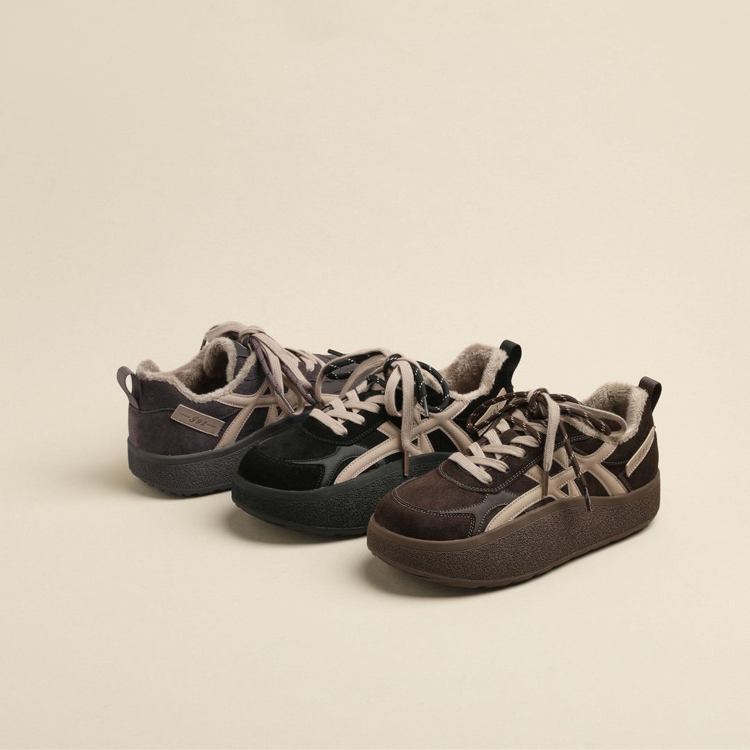 冬季新款时尚休闲女鞋潮流板鞋复古加绒保暖防滑冷粘1202-1//HMT主图