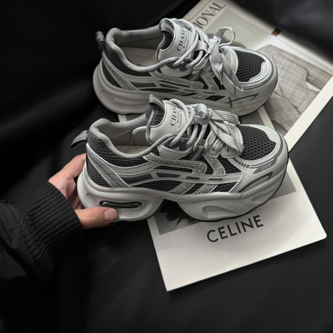 舒适轻便~网面轻便水钻松糕休闲厚底增高老爹鞋76X1965主图