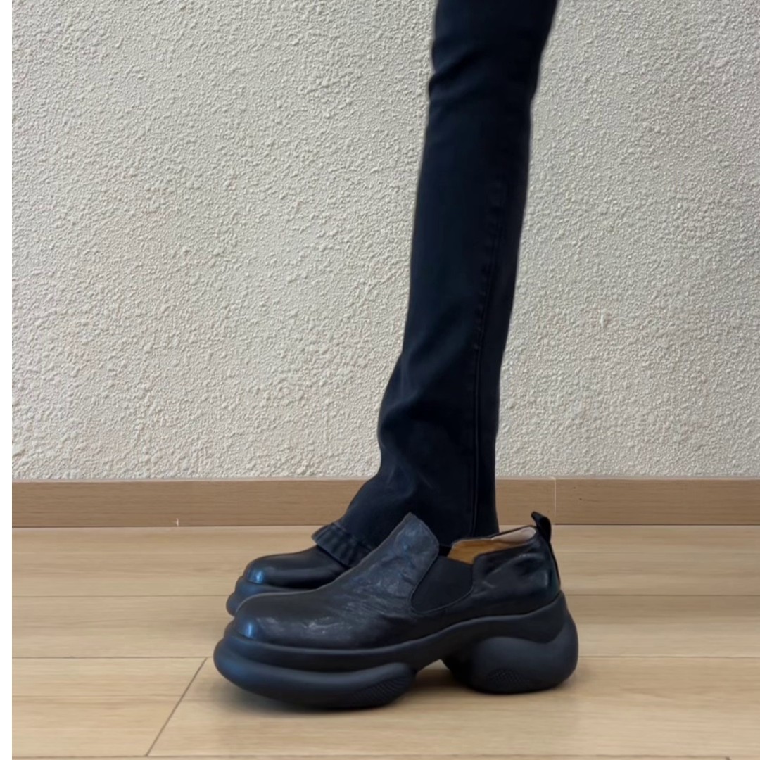 羊皮版~2025年新款圆头厚底小皮鞋女松糕底深口一脚蹬英伦风单鞋主图