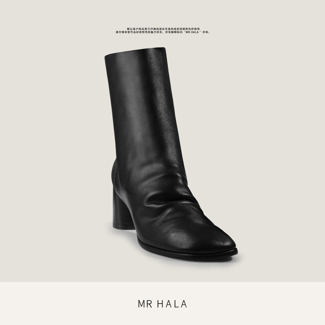 MRHALA 鹤安新西兰混血小羊皮六公分软皮墩儿靴女 LX51002主图