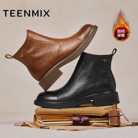 【八字显瘦靴】天美意冬商场款暖系流光厚底复古短靴时装靴BL661DD5