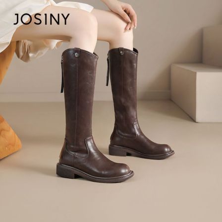 卓诗尼2025圆头粗跟不过膝长筒靴女冬季新款休闲百搭软底时装靴