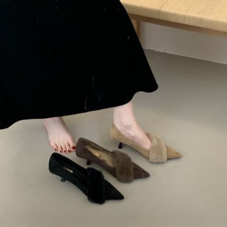 【3种跟】尖头细跟单鞋女鞋子2025新款秋冬温柔晚晚鞋配裙子毛毛鞋