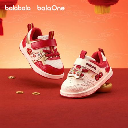 【balaOne】巴拉巴拉宝宝学步鞋婴儿板鞋2026新款秋冬新年鞋子红