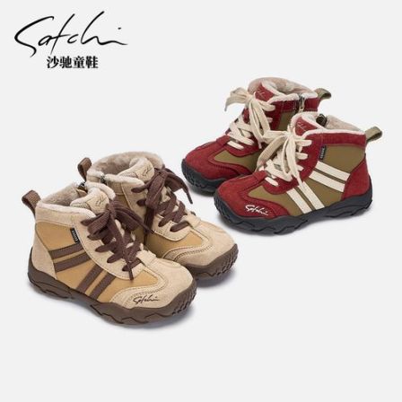 沙驰童鞋拳击鞋休闲风女平跟冬季男棉鞋加绒软底高帮SCAD403