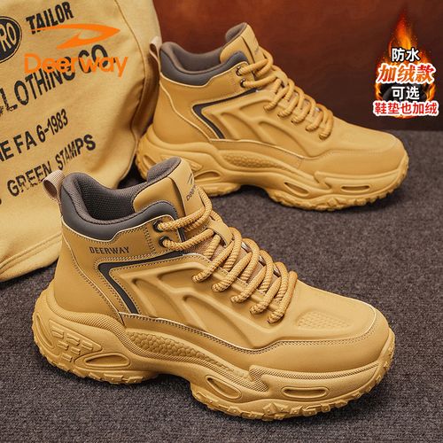 德尔惠马丁靴男冬季高帮休闲加绒保暖棉鞋防水运动登山工装大黄靴主图