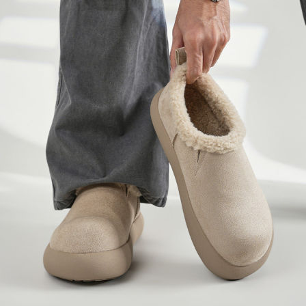 冬季加绒小土豆勃肯鞋男女新款大头厚底增高奶白色穆勒棉鞋雪地靴