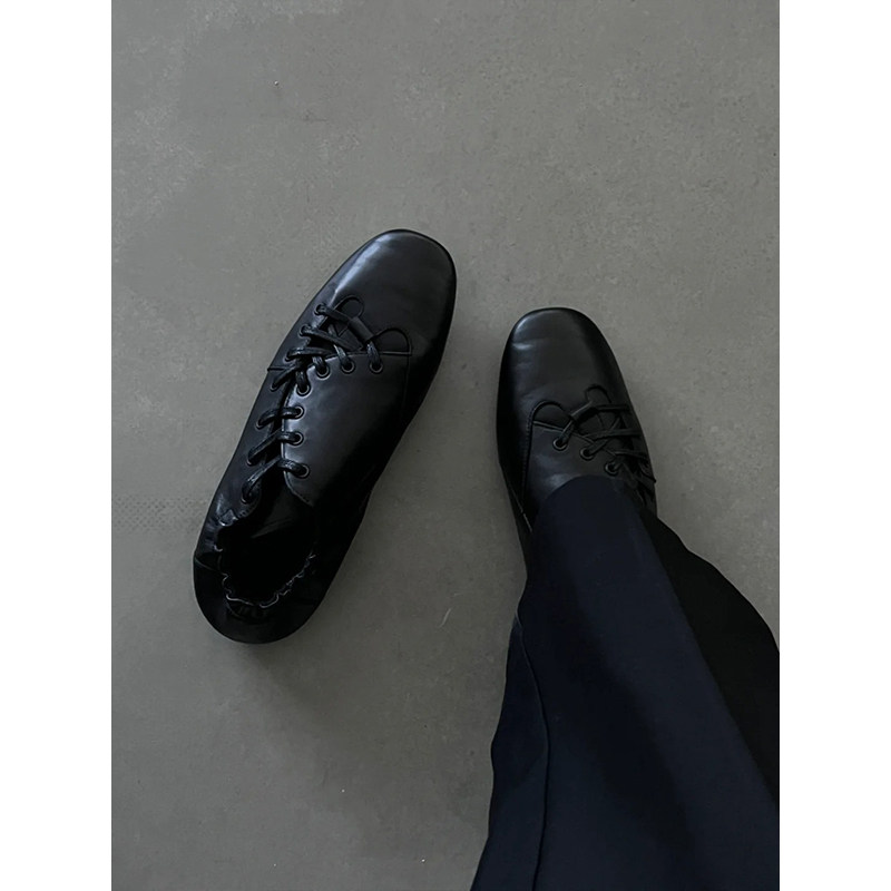 斜系带德训鞋男cleanfit极简老钱风薄底冬季百搭阿甘外穿休闲皮鞋主图