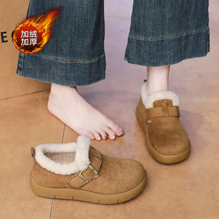 加绒保暖毛毛棉鞋女2025新款冬季一脚蹬妈妈鞋防滑厚底勃肯雪地靴