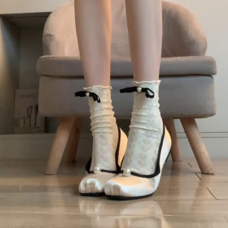 羊皮版~法式温柔风方头珍珠浅口单鞋女配裙子晚晚风平底鞋芭蕾鞋