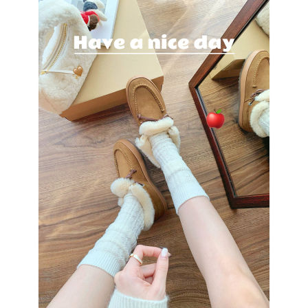 葡萄妈studiolee 蝴蝶结一脚蹬加绒加厚软底不累脚毛毛乐福鞋女