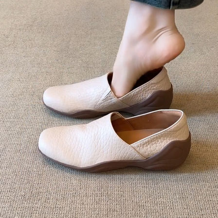 羊皮版~法式厚底运动通勤乐福鞋女一脚蹬软底百搭简约圆头小皮鞋